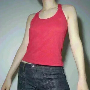 Vintage  Y2K red tank top / halter top with thick adjustable buckle straps